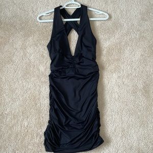 NWT dynamite deep neck ruched bodycon black dress
